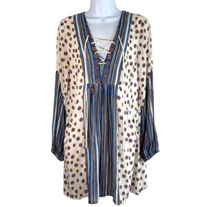 Free People Dress Size XS Boho Peasant Lace Up Tribal Festival Indie Hippie